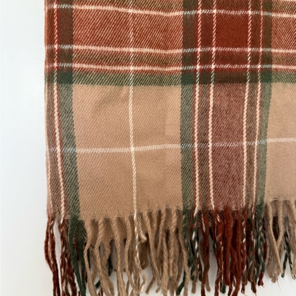 Neutral Plaid Fringe Scarf - 25”x68” - Picture 3 of 8
